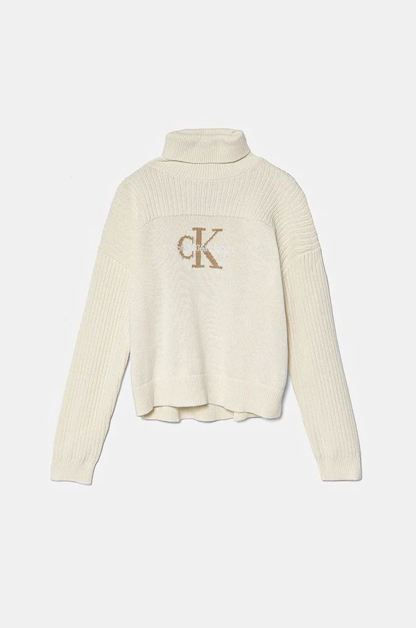 Calvin Klein Jeans Dječji pamučni pulover Calvin Klein Jeans boja: bež, IG0IG02655