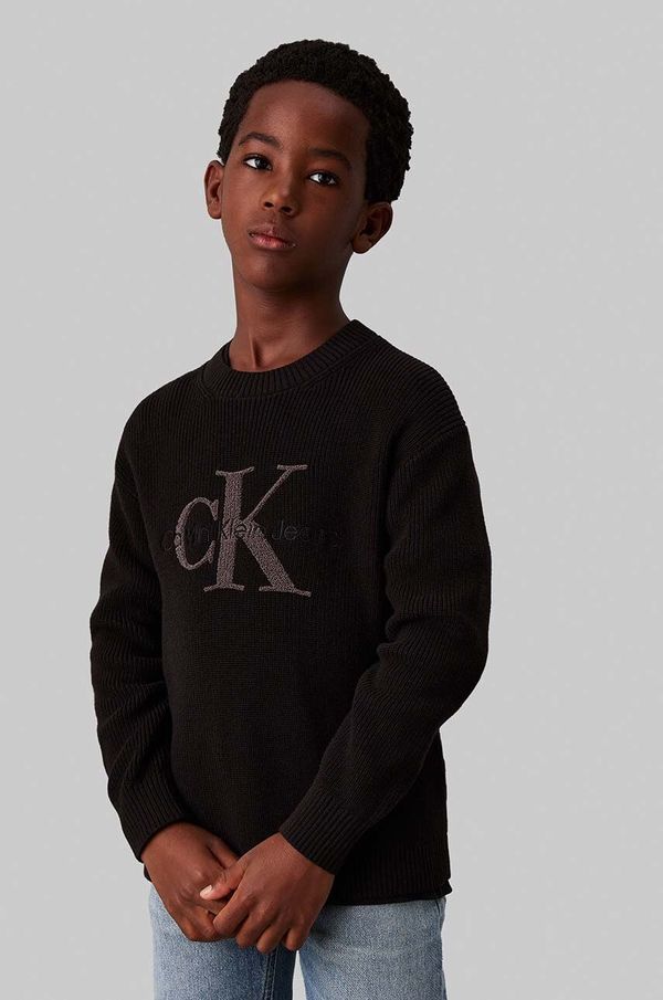 Calvin Klein Jeans Dječji pamučni pulover Calvin Klein Jeans boja: crna, IB0IB02219
