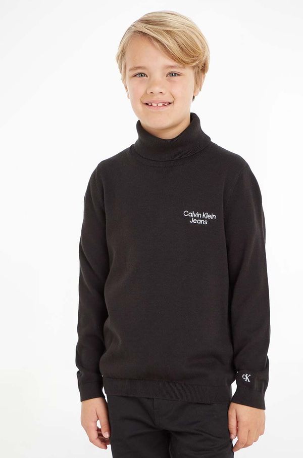 Calvin Klein Jeans Dječji pamučni pulover Calvin Klein Jeans boja: crna, lagani