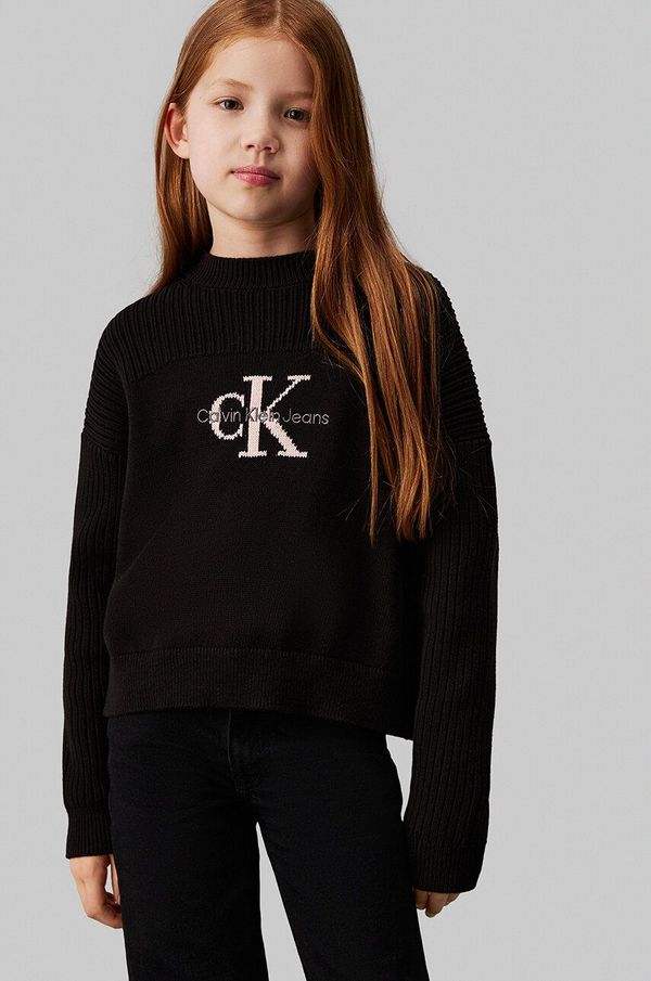 Calvin Klein Jeans Dječji pamučni pulover Calvin Klein Jeans boja: crna, topli, IG0IG02654