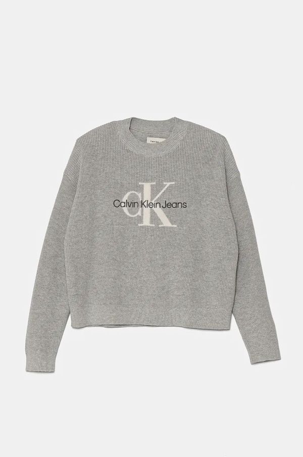 Calvin Klein Jeans Dječji pamučni pulover Calvin Klein Jeans boja: siva, lagani, IG0IG02647