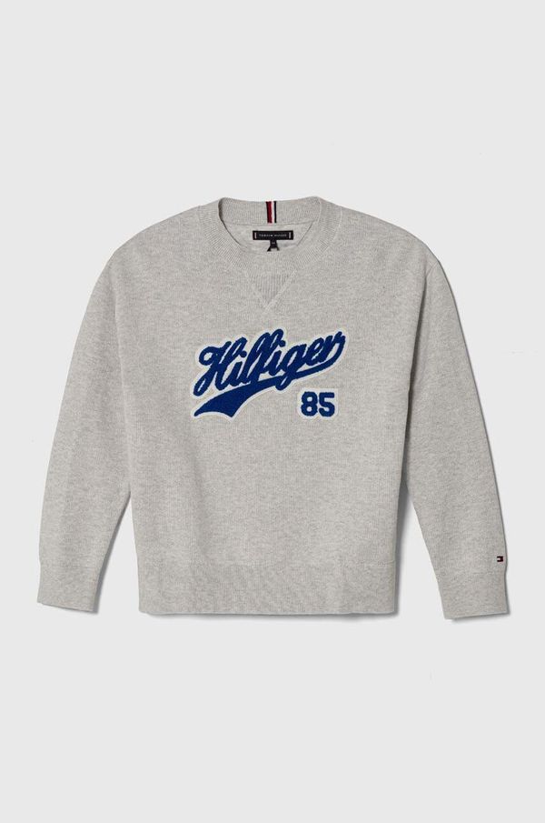 Tommy Hilfiger Dječji pamučni pulover Tommy Hilfiger boja: siva