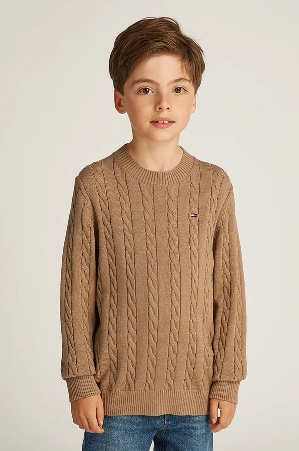 Tommy Hilfiger Dječji pamučni pulover Tommy Hilfiger boja: smeđa, KB0KB09348