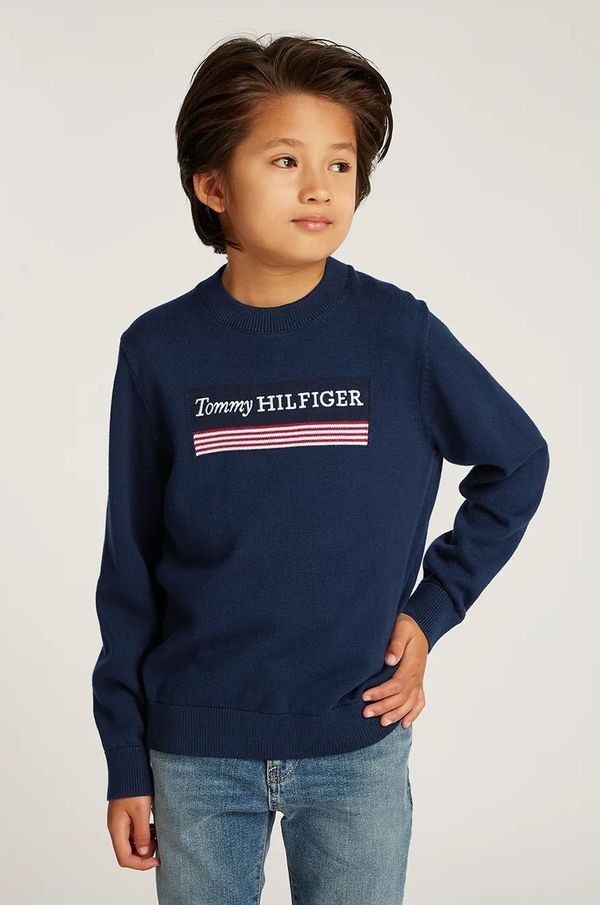 Tommy Hilfiger Dječji pamučni pulover Tommy Hilfiger boja: tamno plava, KB0KB09344