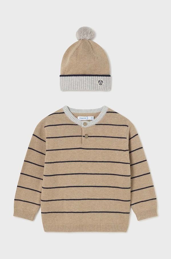 Mayoral Dječji set - pulover i kapa Mayoral boja: bež, 2312