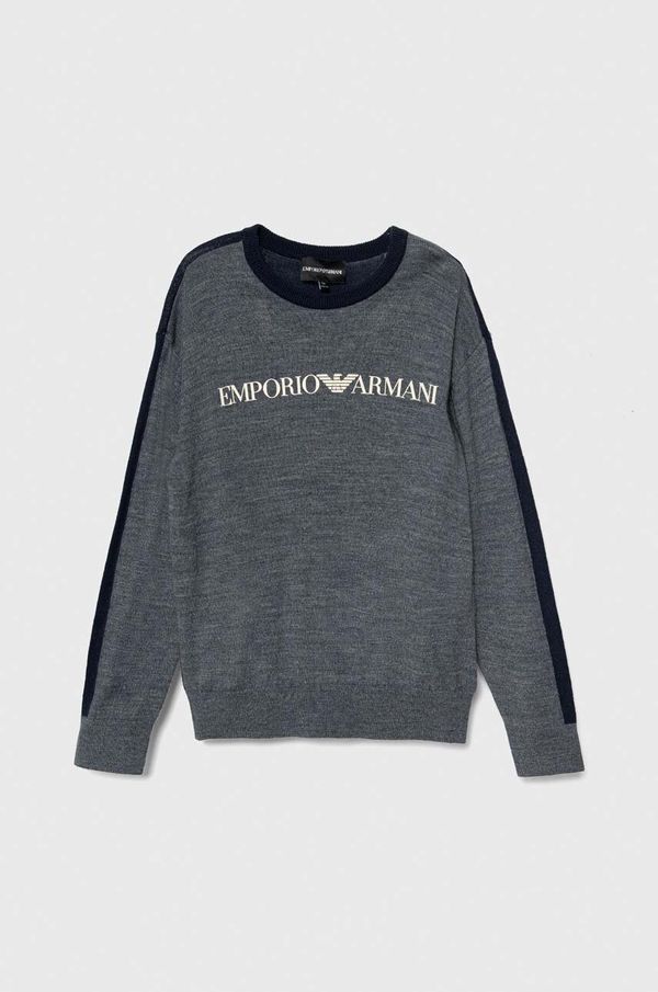 Emporio Armani Dječji vuneni pulover Emporio Armani boja: tamno plava, lagani