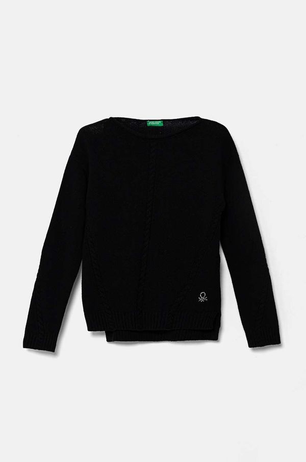 United Colors of Benetton Dječji vuneni pulover United Colors of Benetton boja: crna, lagani, 1244C106X