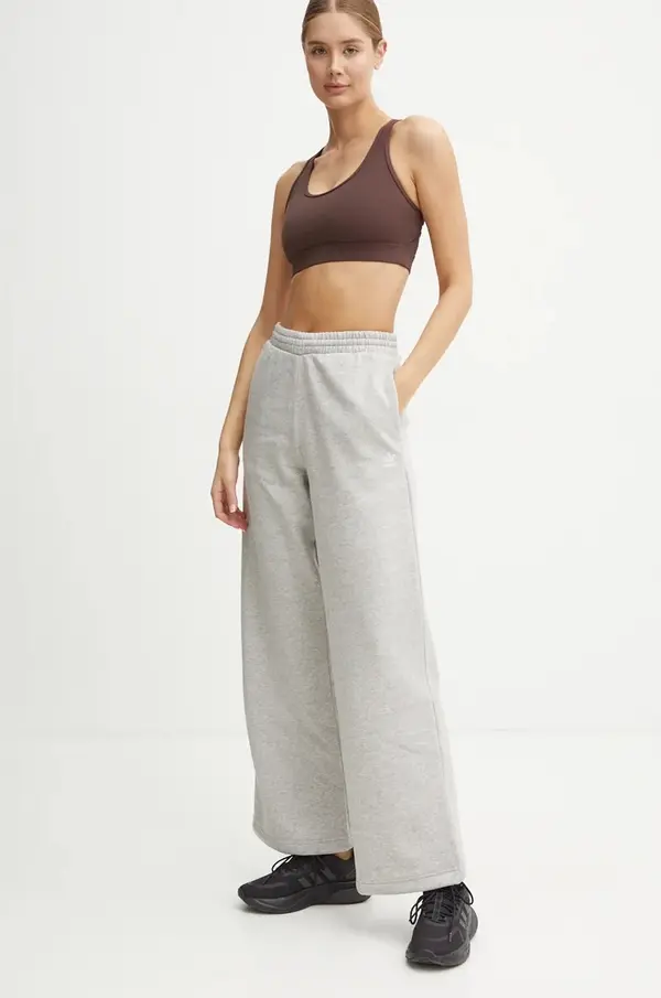 Adidas Donji dio trenirke adidas Originals Femme Galore Wideleg Fleece Pants boja: siva, melanž, JN3028