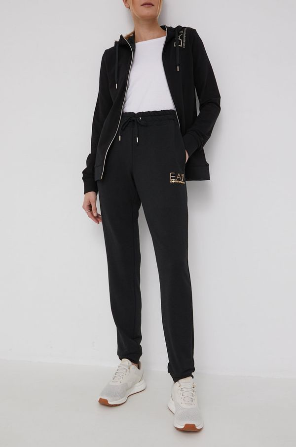 EA7 Emporio Armani Donji dio trenirke EA7 Emporio Armani za žene, boja: crna, s tiskom