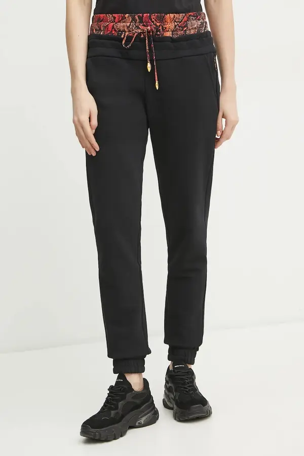 Just Cavalli Donji dio trenirke Just Cavalli za žene, boja: crna, s tiskom, 78PAAE01 CF100