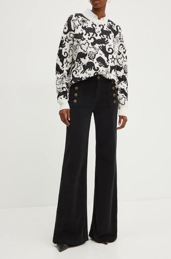 Twinset Donji dio trenirke od samta Twinset boja: crna, ravni kroj, visoki struk, 242TT2480