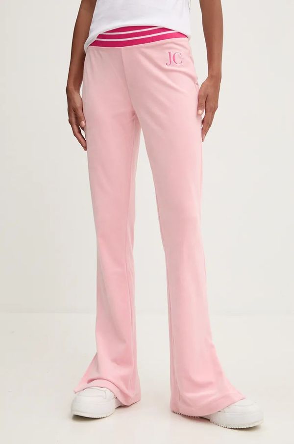 Juicy Couture Donji dio trenirke od velura Juicy Couture KURT TRACK PANT boja: ružičasta, s aplikacijom, JCSBJ224418