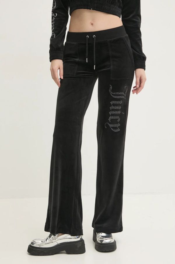 Juicy Couture Donji dio trenirke od velura Juicy Couture LAYLA JEWELLED LOW RISE PANT boja: crna, s aplikacijom, JCBBJ224815