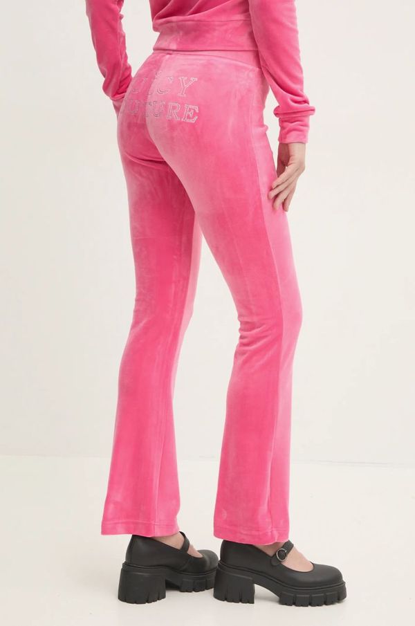 Juicy Couture Donji dio trenirke od velura Juicy Couture LISA REGAL VELOUR STRAIGHT LEG TRACK PANT boja: ružičasta, s aplikacijom, JCBBJ224829