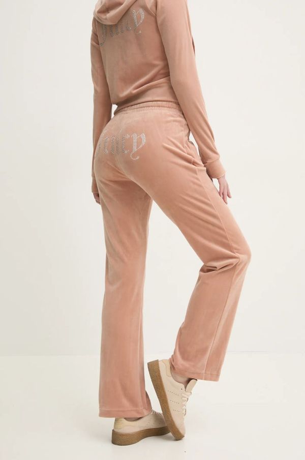 Juicy Couture Donji dio trenirke od velura Juicy Couture TINA TRACK PANT boja: smeđa, s aplikacijom, JCAPW045