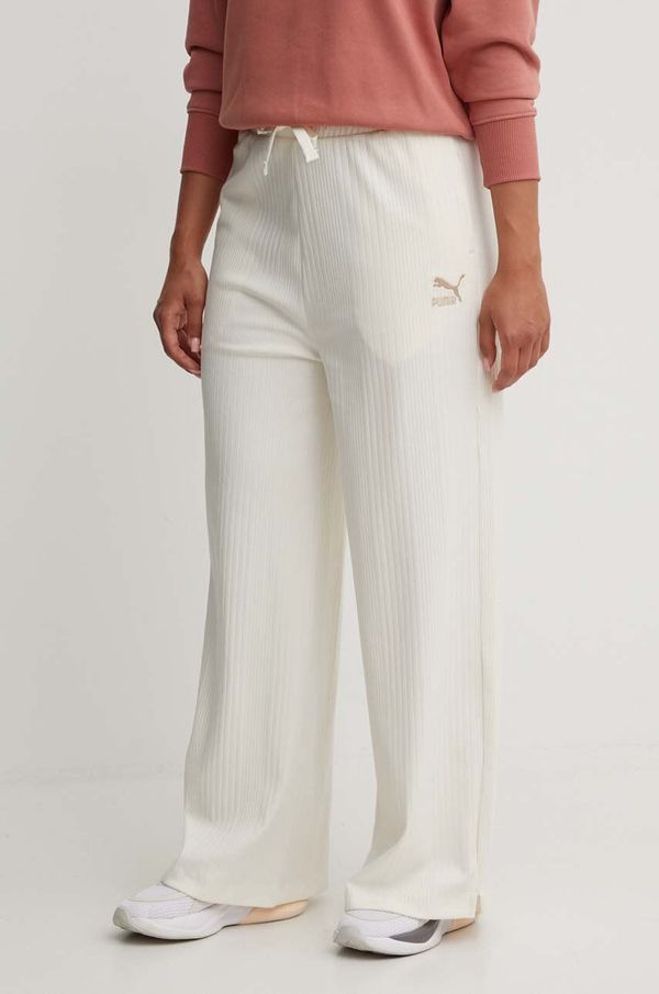 Puma Donji dio trenirke Puma CLASSICS Ribbed Relaxed Pants boja: bež, s aplikacijom, 624268