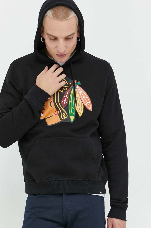 47 brand Dukserica 47 brand Nhl Chicago Blackhawks za muškarce, boja: crna, s kapuljačom, s tiskom, HH004PEMIBR546609JK