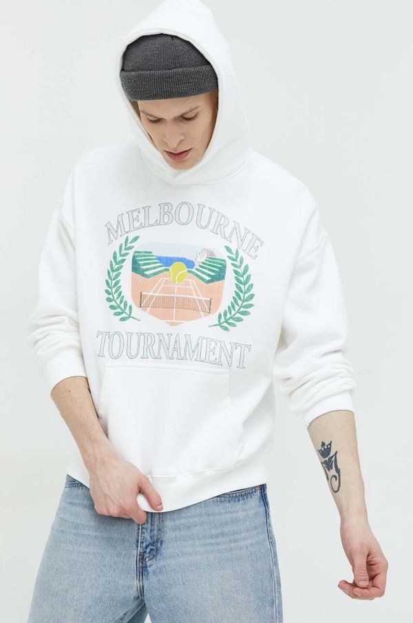 Abercrombie & Fitch Dukserica Abercrombie & Fitch za muškarce, boja: bijela, s kapuljačom, s tiskom