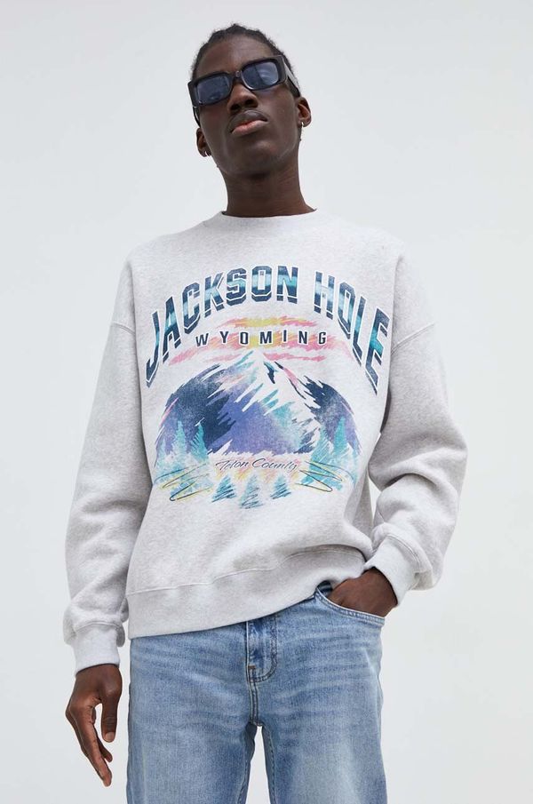 Abercrombie & Fitch Dukserica Abercrombie & Fitch za muškarce, boja: siva, s tiskom