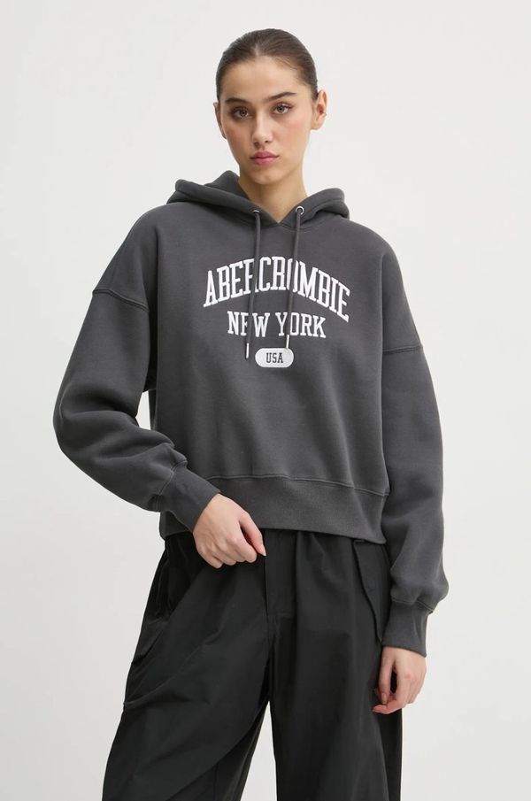 Abercrombie & Fitch Dukserica Abercrombie & Fitch za žene, boja: siva, s kapuljačom, s aplikacijom, KI152-4201