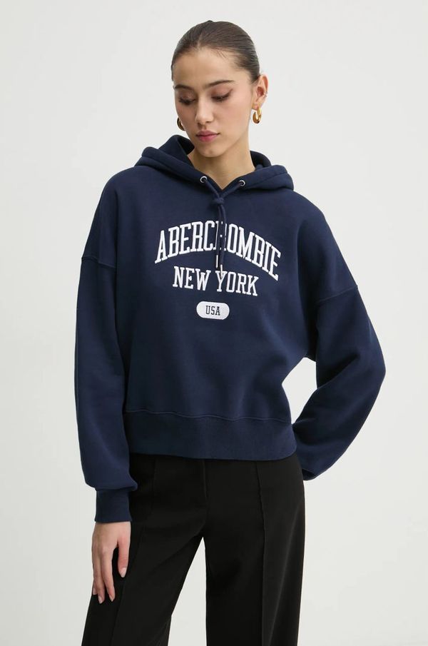 Abercrombie & Fitch Dukserica Abercrombie & Fitch za žene, boja: tamno plava, s kapuljačom, s aplikacijom, KI152-4201