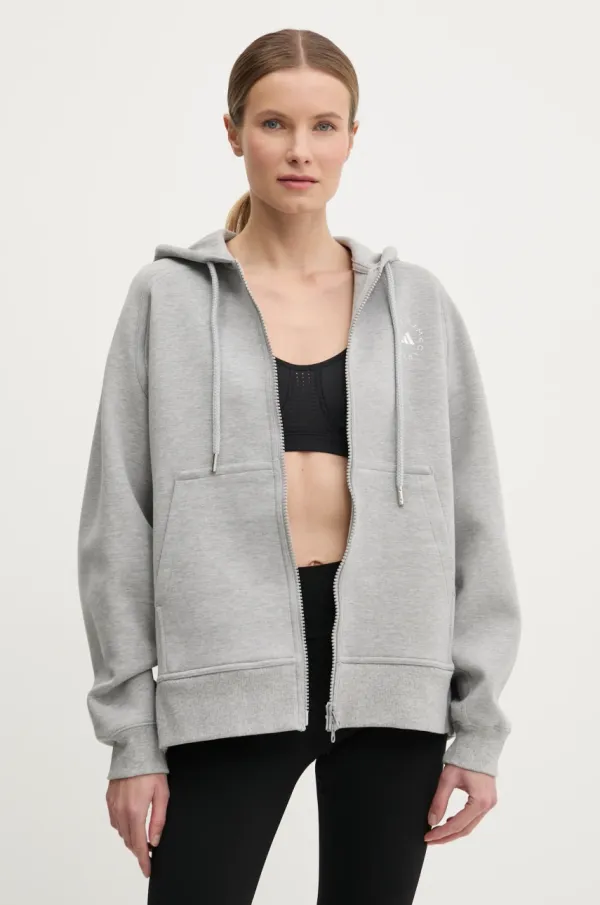 adidas by Stella McCartney Dukserica adidas by Stella McCartney za žene, boja: siva, s kapuljačom, s tiskom, JI5159