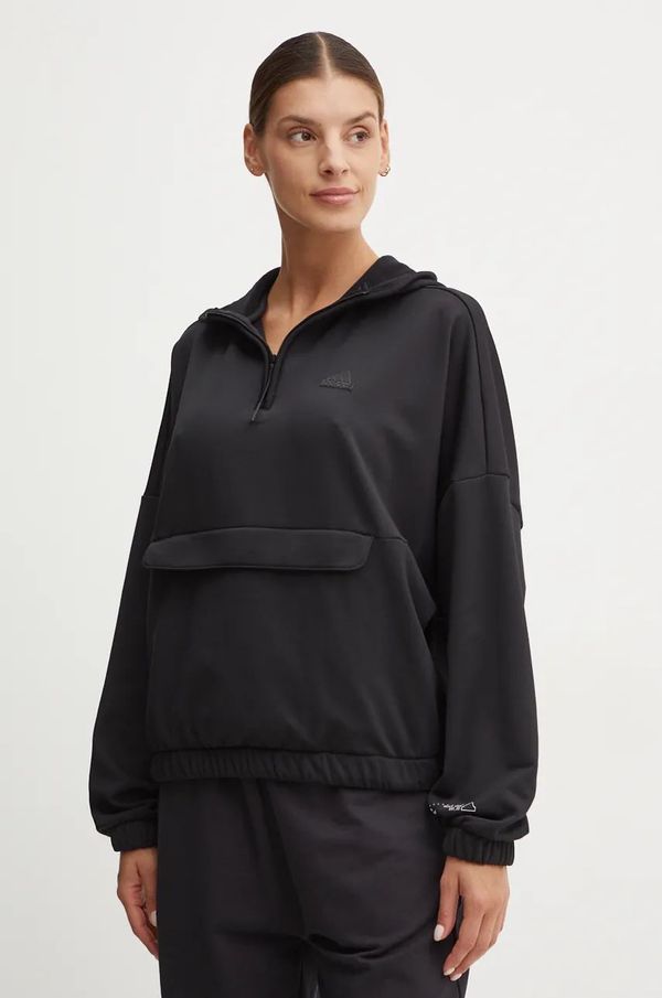 adidas Dukserica adidas City Escape za žene, boja: crna, s kapuljačom, bez uzorka, IV7524