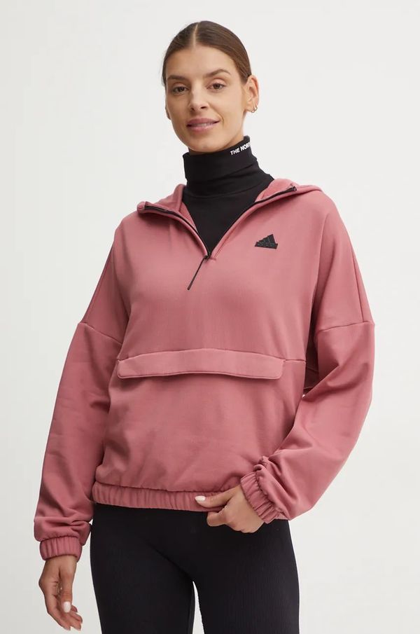 adidas Dukserica adidas City Escape za žene, boja: ružičasta, s kapuljačom, s tiskom, IW5217