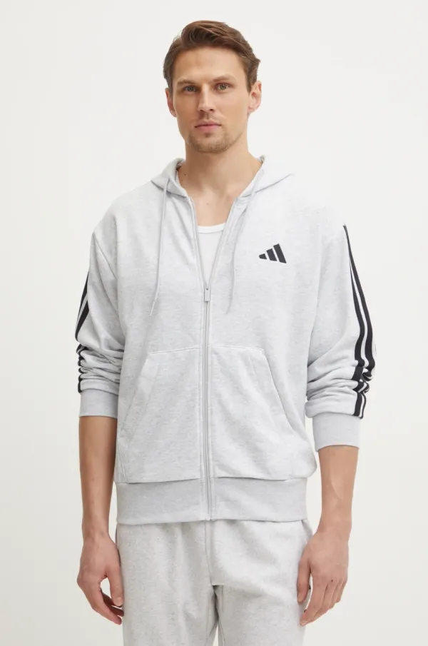 adidas Dukserica adidas Essentials za muškarce, boja: siva, s kapuljačom, s aplikacijom, JE6343