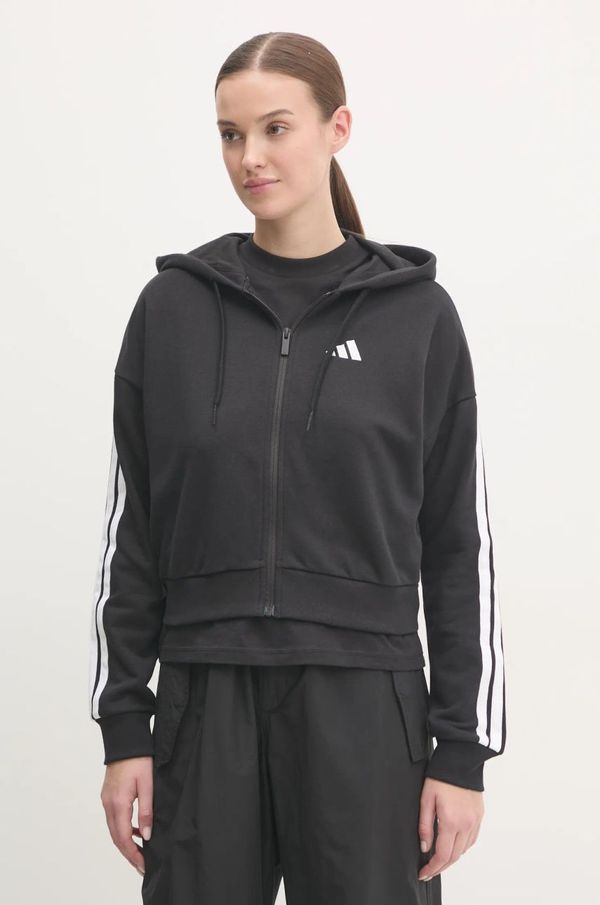 adidas Dukserica adidas Essentials za žene, boja: crna, s kapuljačom, s aplikacijom, JE0052
