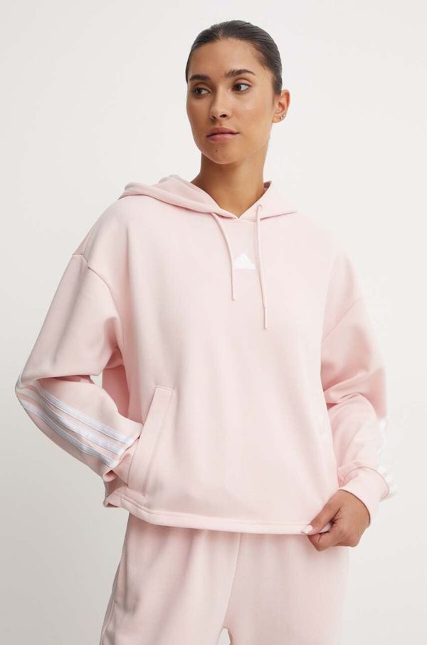 adidas Dukserica adidas Future Icons za žene, boja: ružičasta, s kapuljačom, s aplikacijom, IW5193
