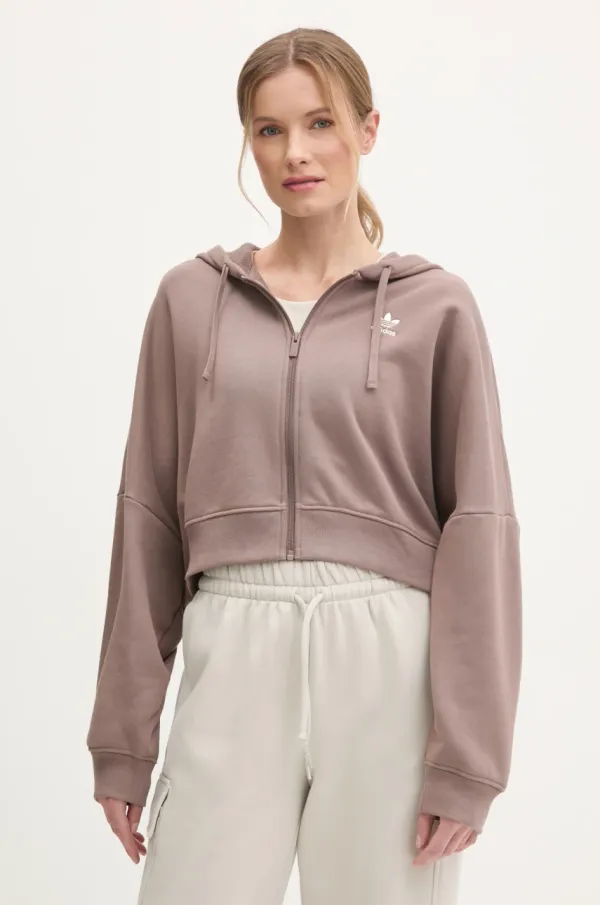 adidas Originals Dukserica adidas Originals Essential za žene, boja: smeđa, s kapuljačom, bez uzorka, JN7846