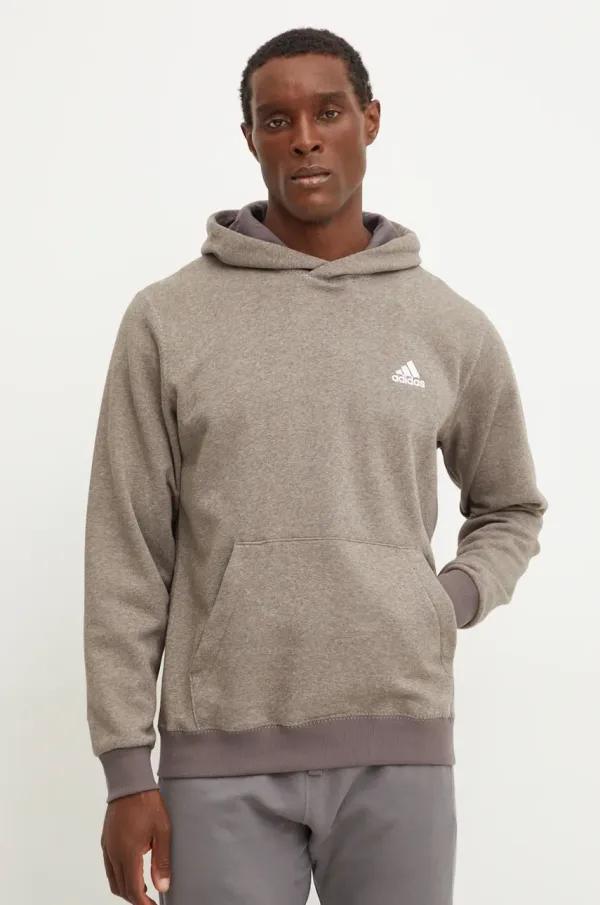 adidas Dukserica adidas za muškarce, boja: smeđa, s kapuljačom, melanž, IY6617