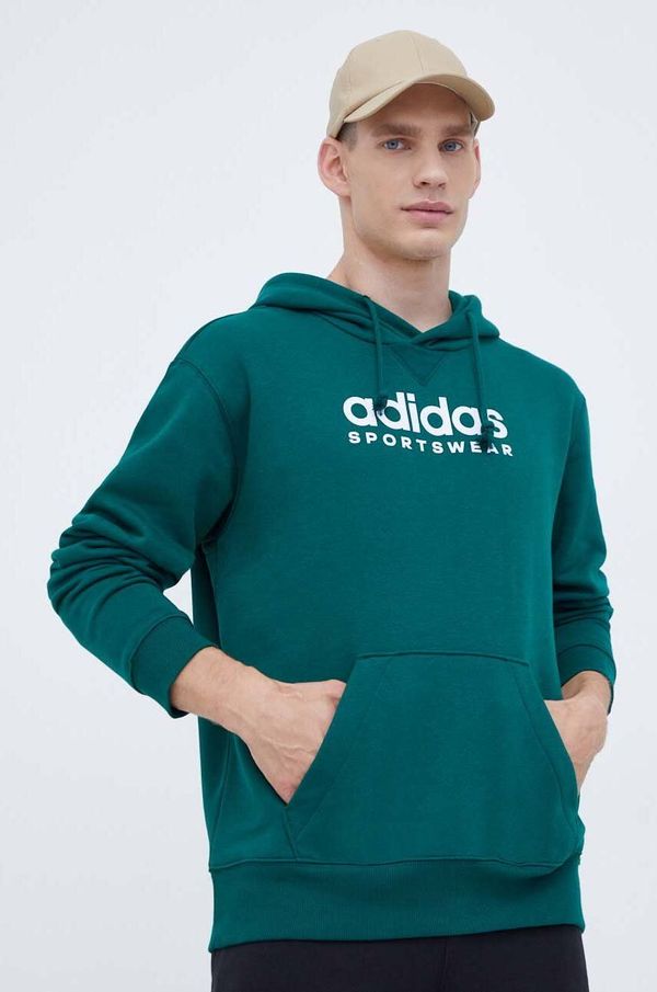 adidas Dukserica adidas za muškarce, boja: zelena, s kapuljačom, s aplikacijom