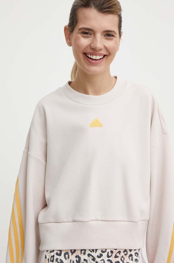 adidas Dukserica adidas za žene, boja: bež, s aplikacijom, IS3882