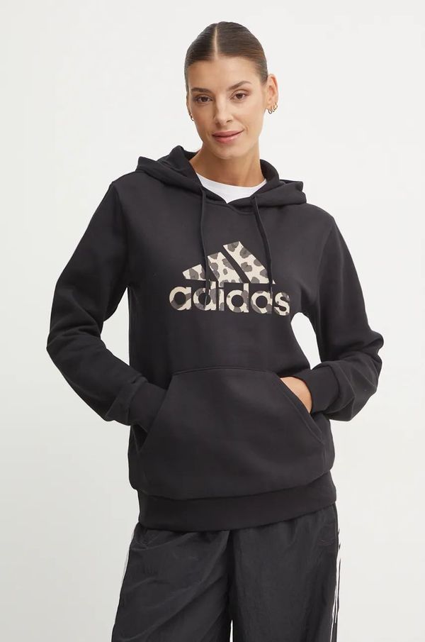 adidas Dukserica adidas za žene, boja: crna, s kapuljačom, s tiskom, IW5152
