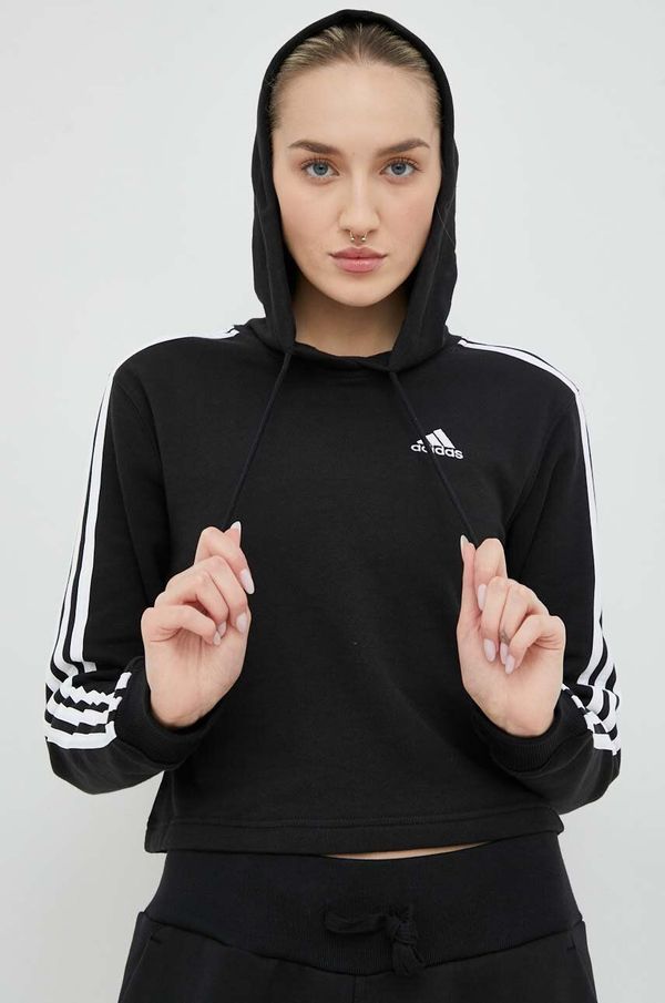 adidas Dukserica adidas Za žene, boja: crna, s kapuljačom, s uzorkom