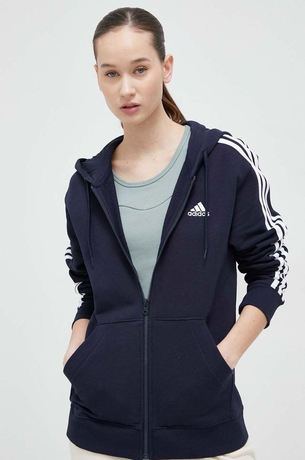 adidas Dukserica adidas za žene, boja: tamno plava, s kapuljačom, s aplikacijom