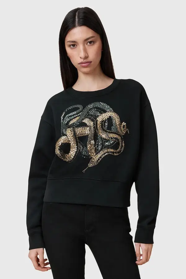 AllSaints Dukserica AllSaints SLITHA za žene, boja: crna, s aplikacijom, W045JC