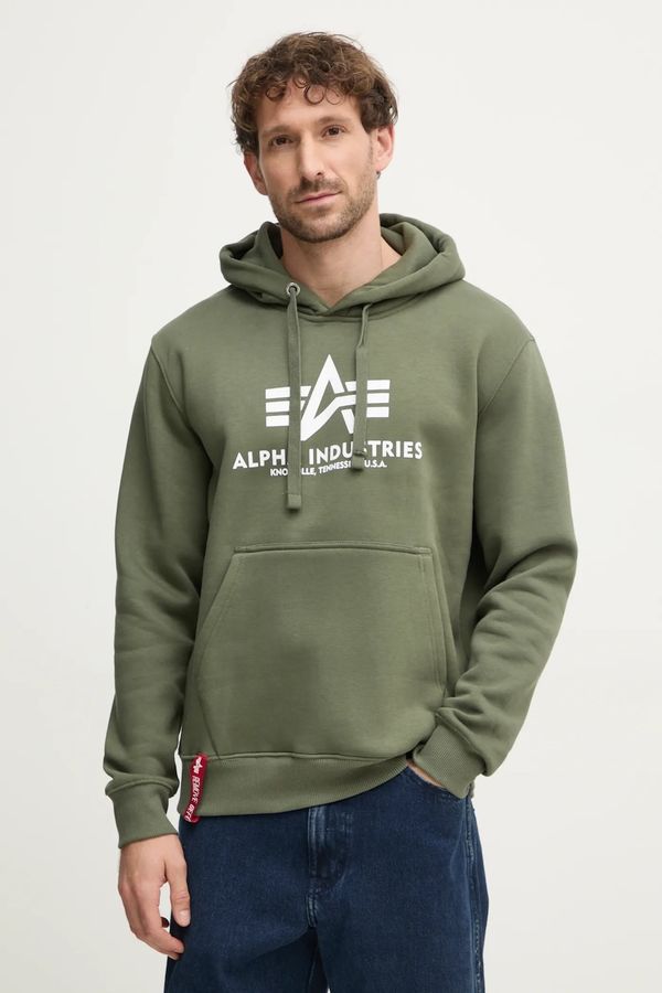 Alpha Industries Dukserica Alpha Industries Basic Hoody za muškarce, boja: zelena, s kapuljačom, s tiskom, 178312.142-green 178312.142