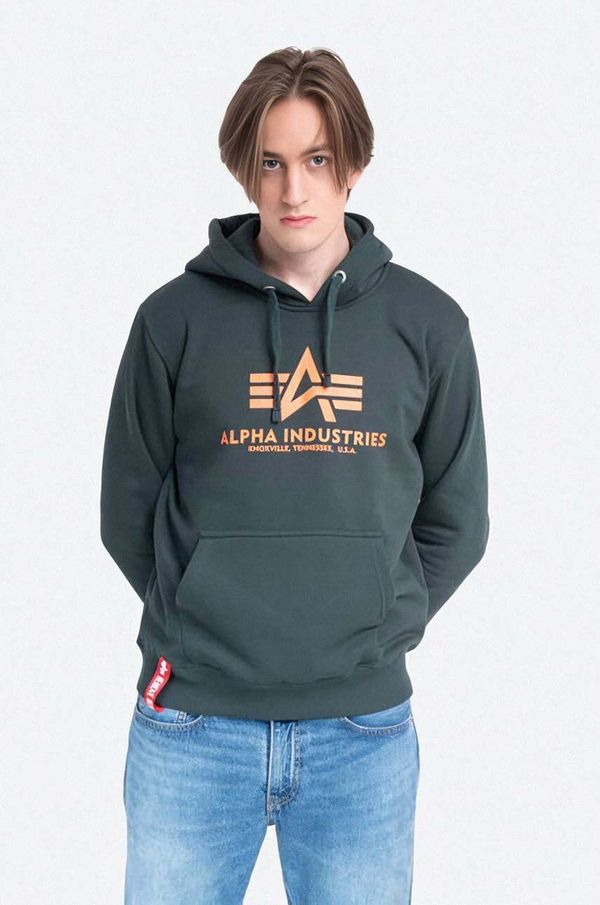 Alpha Industries Dukserica Alpha Industries Basic za muškarce, boja: zelena, s kapuljačom, s tiskom, 178312.353-green