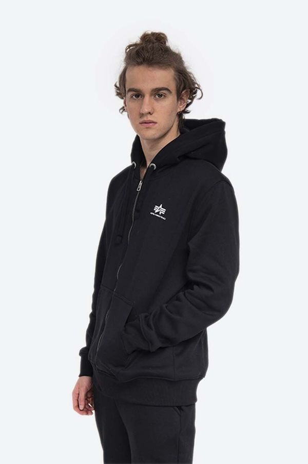 Alpha Industries Dukserica Alpha Industries Basic Zip Hoody SL za muškarce, boja: crna, s kapuljačom, s tiskom, 118342.03-black