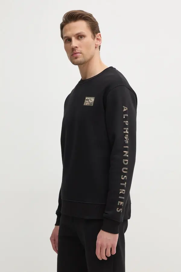 Alpha Industries Dukserica Alpha Industries Camo Sleeve Crewneck za muškarce, boja: crna, s aplikacijom, 156306