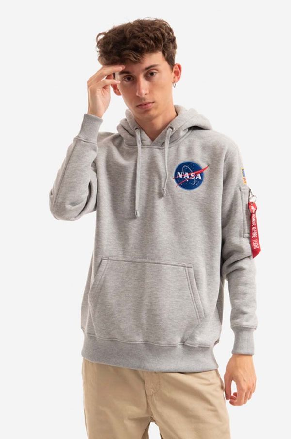 Alpha Industries Dukserica Alpha Industries Space Shuttle Hoody za muškarce, boja: siva, s kapuljačom, s tiskom, 178317.17-grey 178317.17
