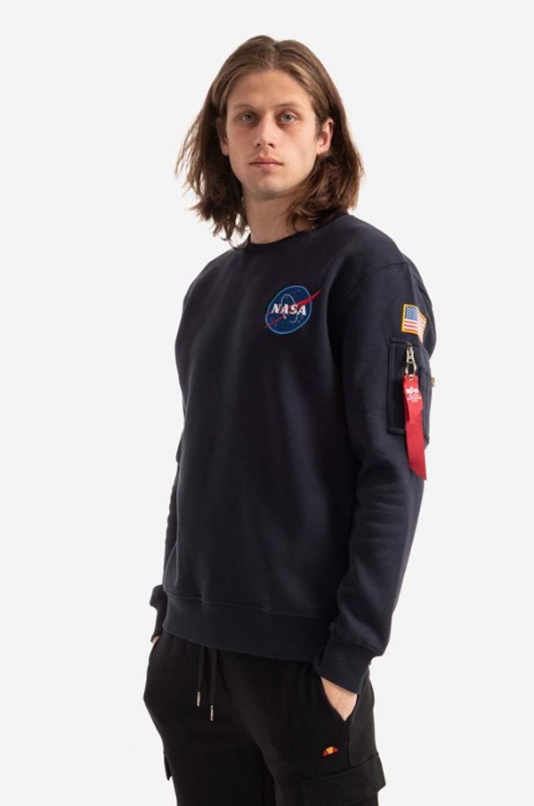 Alpha Industries Dukserica Alpha Industries Space Shuttle Sweater za muškarce, boja: tamno plava, s tiskom, 178307.07-navy 178307.07