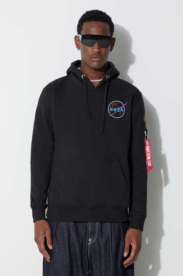 Alpha Industries Dukserica Alpha Industries x Nasa Space Shuttle Hoody za muškarce, boja: crna, s kapuljačom, s aplikacijom 178317.556