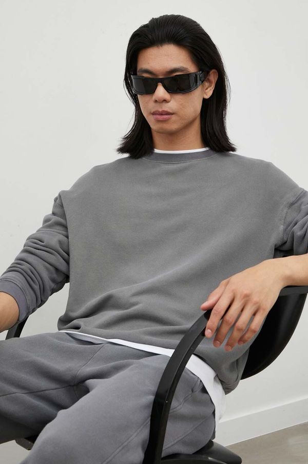 American Vintage Dukserica American Vintage za muškarce, boja: siva, glatka