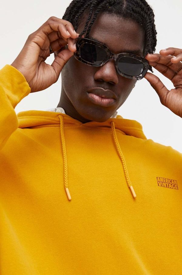 American Vintage Dukserica American Vintage za muškarce, boja: žuta, s kapuljačom, s tiskom