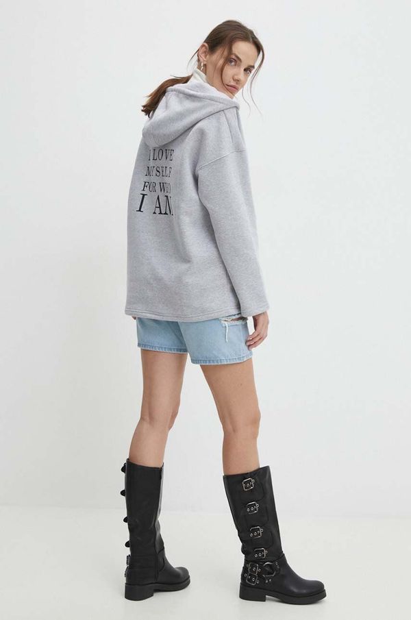 Answear Lab Dukserica Answear Lab za žene, boja: siva, s kapuljačom, bez uzorka