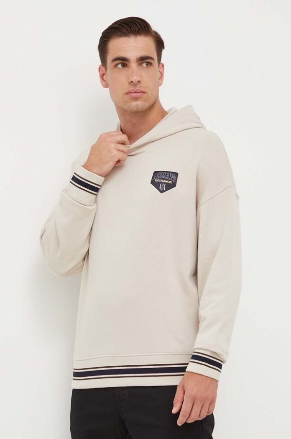 Armani Exchange Dukserica Armani Exchange za muškarce, boja: bež, s kapuljačom, bez uzorka